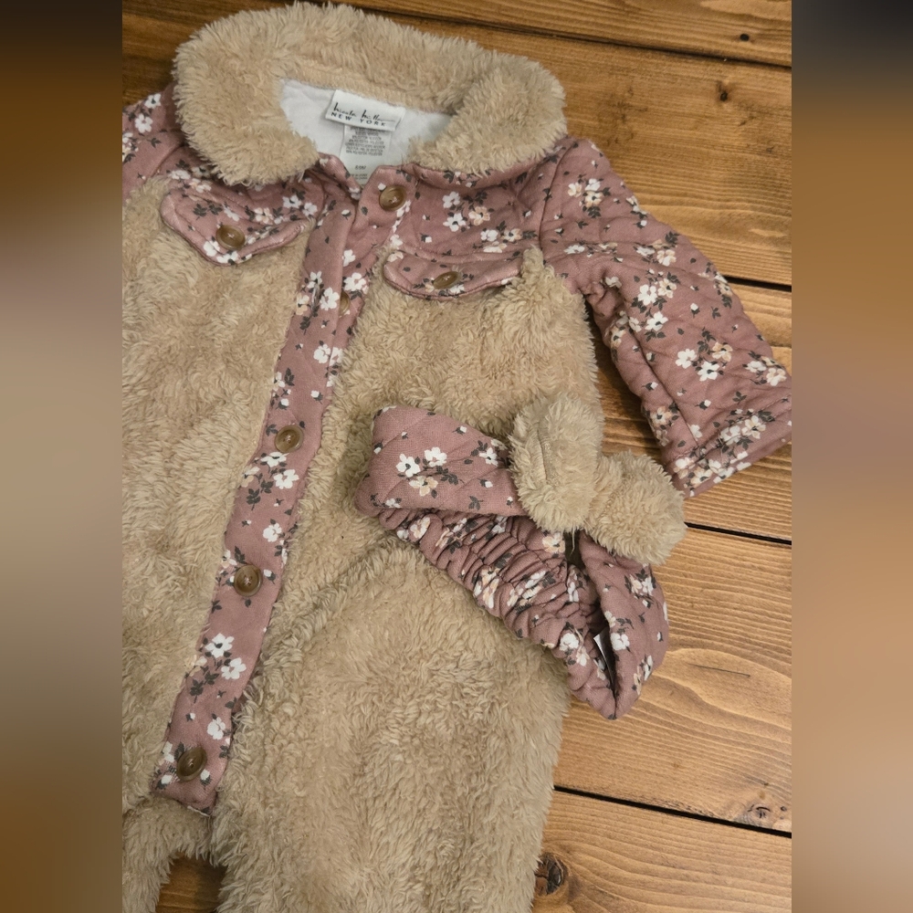 Nicole Miller Floral Sherpa Winter Longsleeve Bodysuit Matching Bow Headband